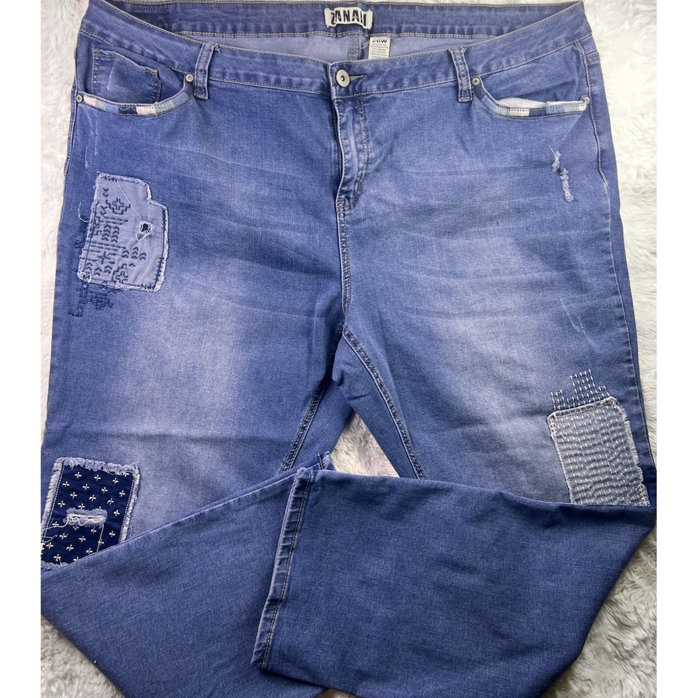 ZANANA Patchwork Denim Jeans Womens Size 26W Stretch Sashiko Boho Distressed A7